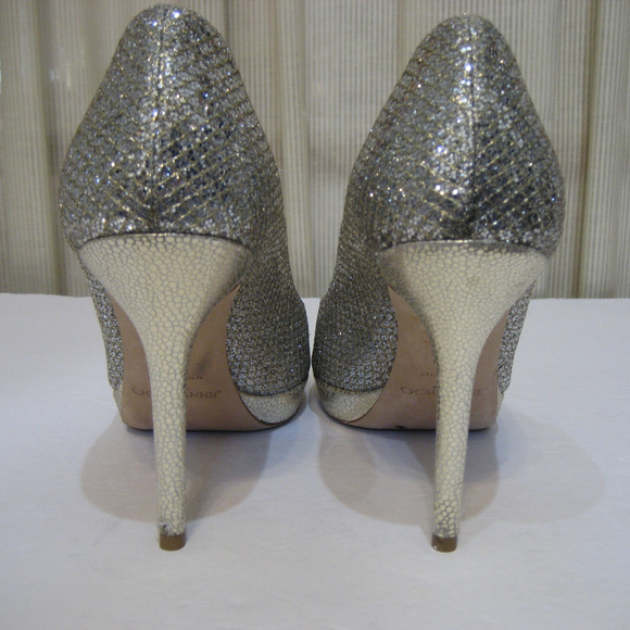 JIMMY CHOO Luna Champagne Gltter Peep Toe Size 38